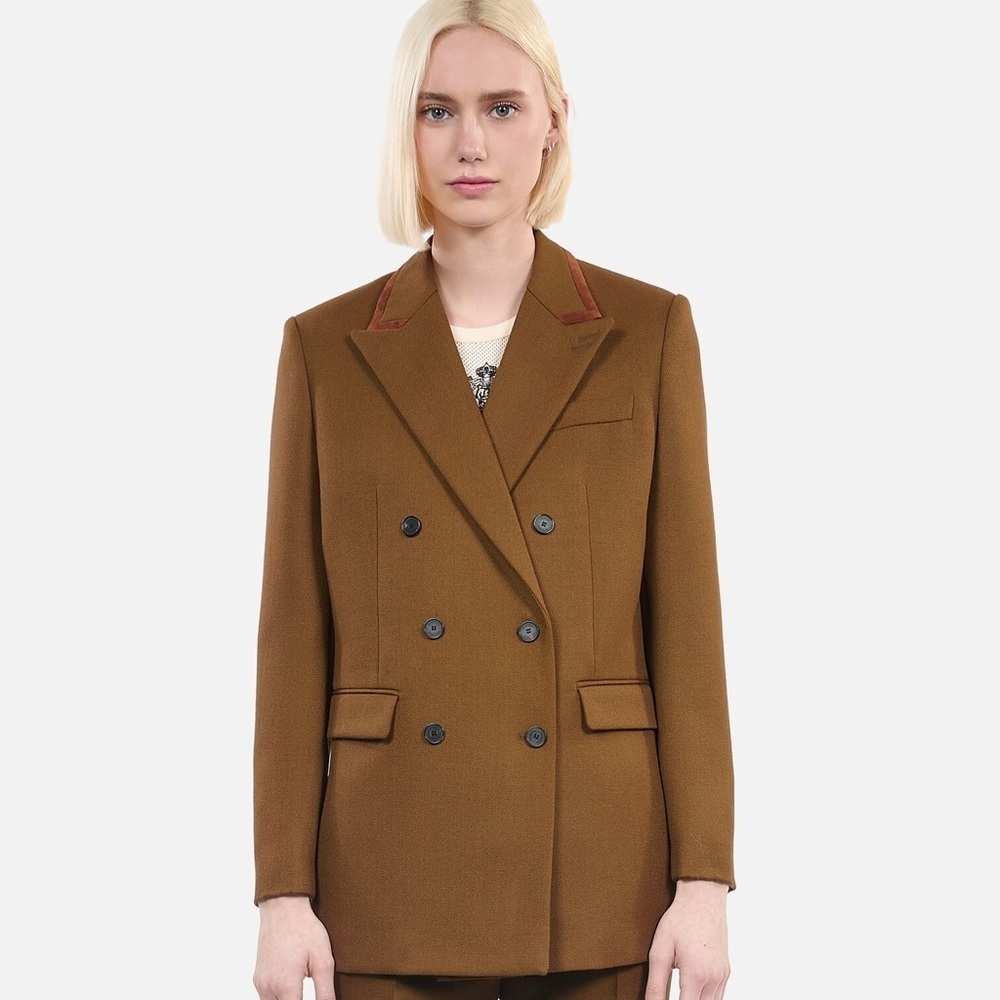 Kooples Brown Wool Double-Breasted Suit Jacket - Size US 6 - Picture 5 of 10